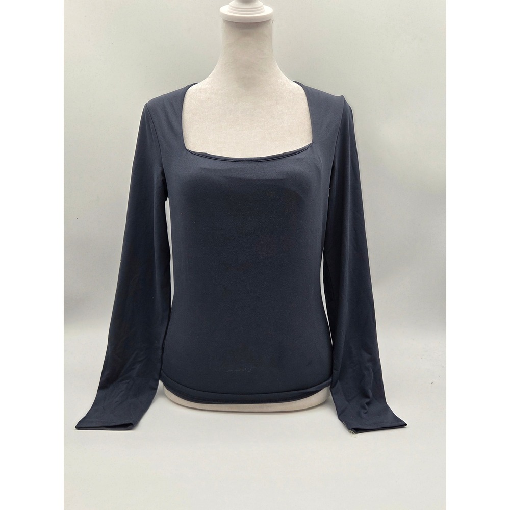 H&M Women's Square Neck Long Sleeve Top Navy Blue Size S NWT 101-679